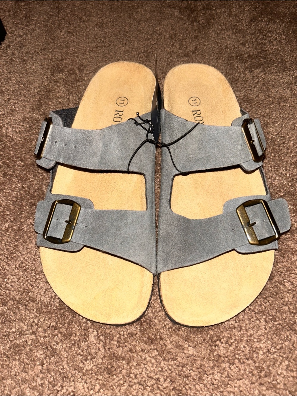 Men's Double-Buckle Suede Slide Sandals in Gray